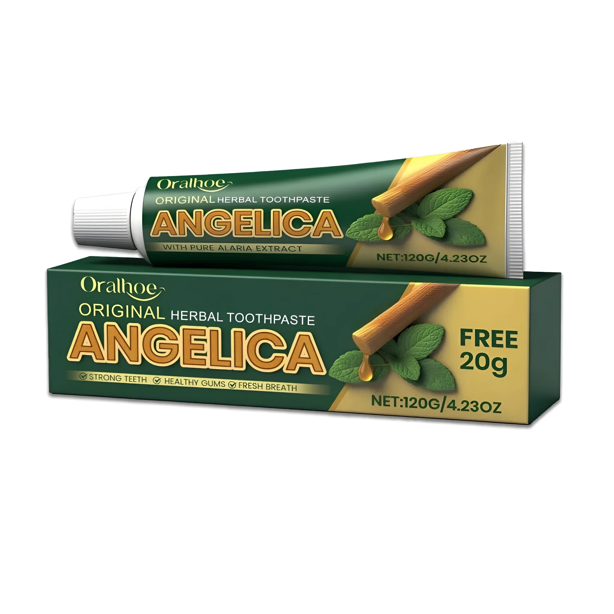 120g tube of herbal toothpaste with angelica sinensis and kelp extracts.