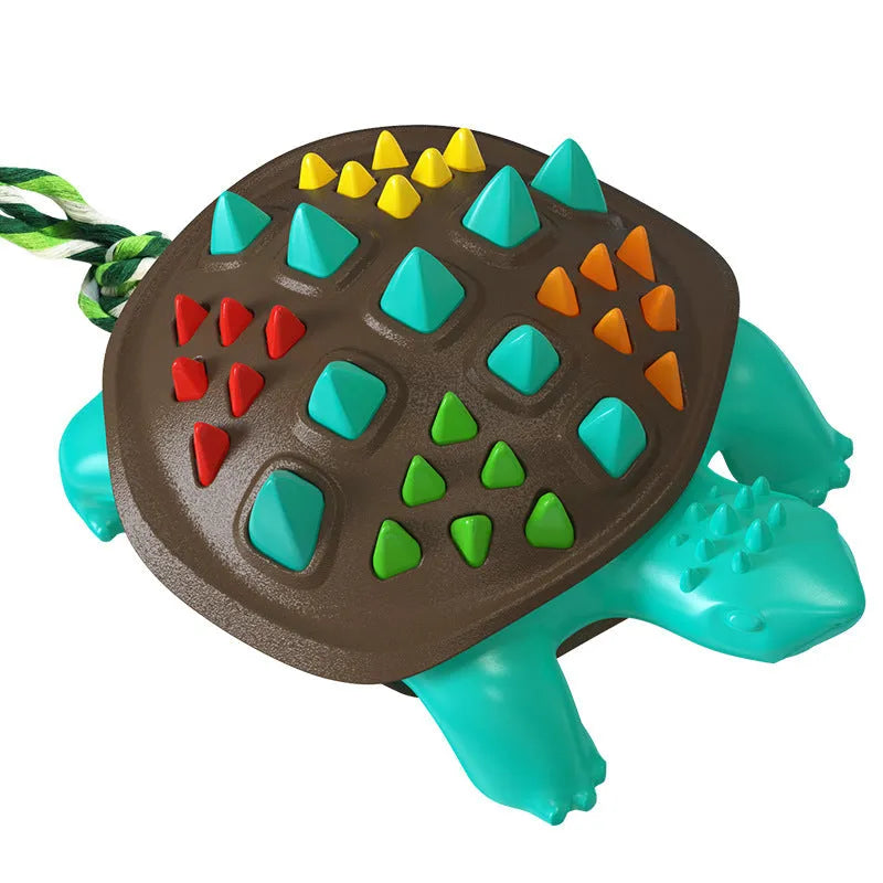 Natural rubber dog toothbrush chew toy with dinosaur knot design in mint flavour for dental care