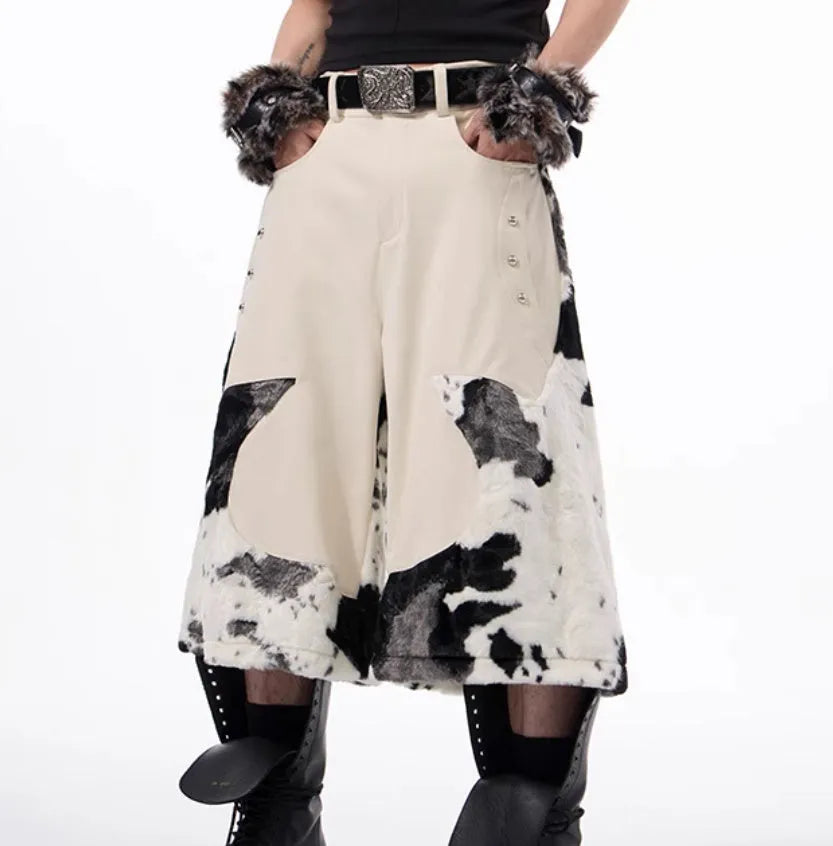 Women's cropped trousers in recycled milk fibre with animal print fur and personalised pattern options