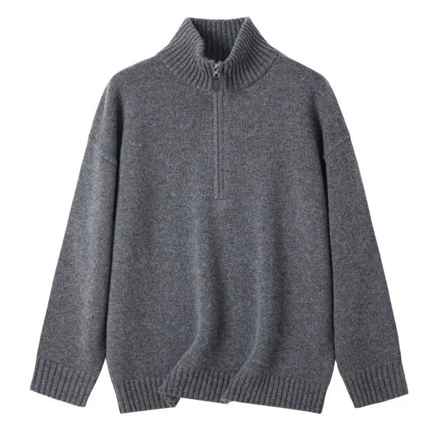 Women's wool bandage top with loose lapels in black or mountain rain grey, long sleeve pullover