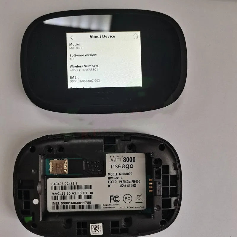 Black Mifi8000 4G portable wireless router with compact 10x20x3 cm dimensions