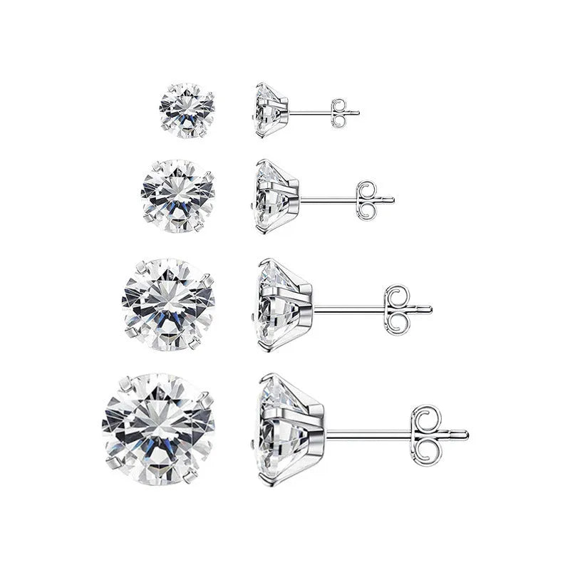 Stainless steel stud earrings with a square geometric zircon stone in a gold colour setting.