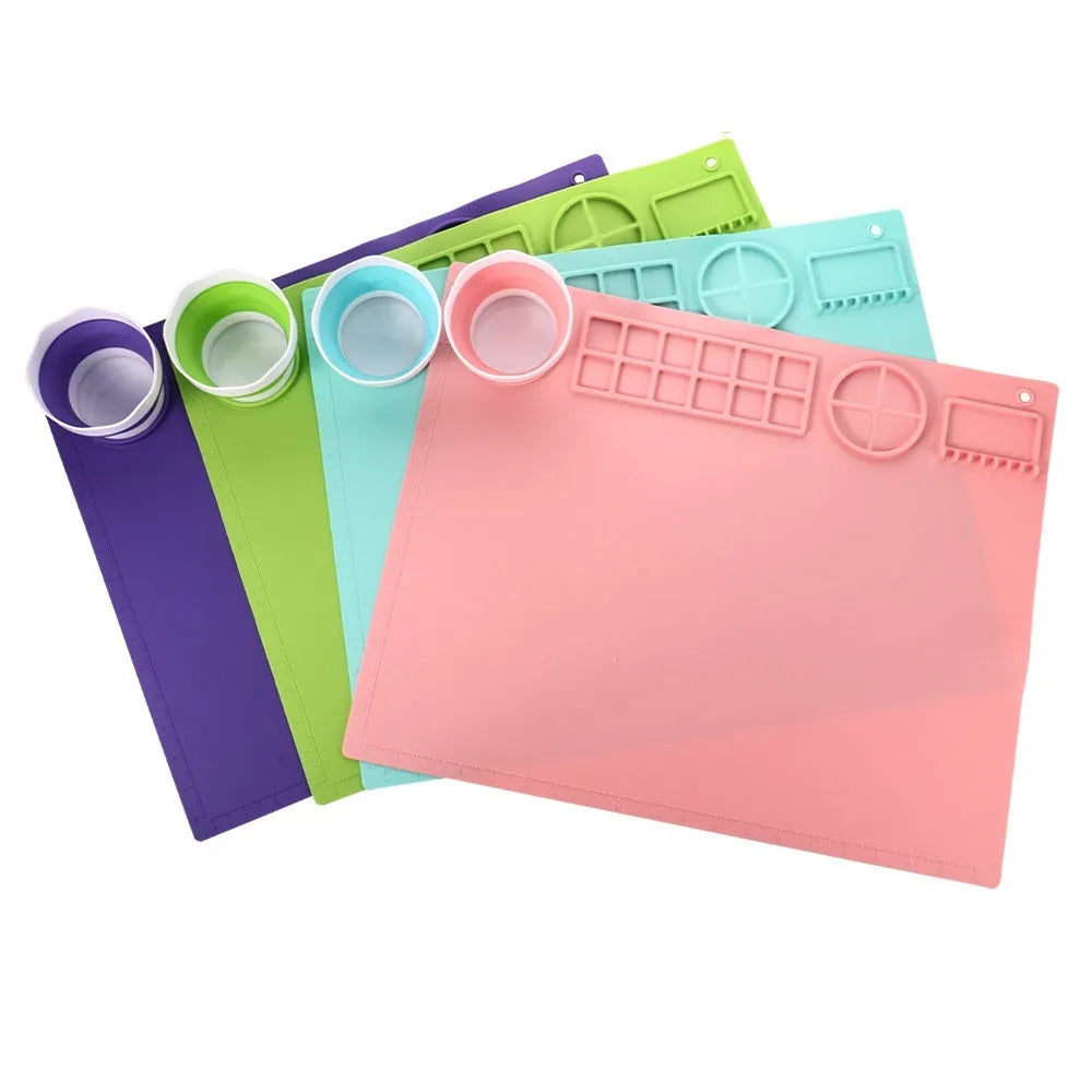 Silicone double bowl painting mat for watercolour and oil painting in various colours
