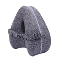 Love heart-shaped dark blue jacquard memory foam leg pillow for adult side sleepers.