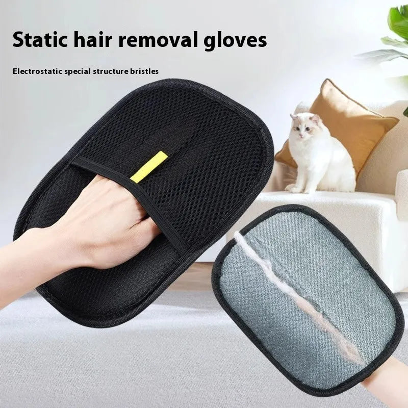 Black pet hair remover glove mitt with silicone bristles for dog cat rabbit grooming measuring 24x16cm