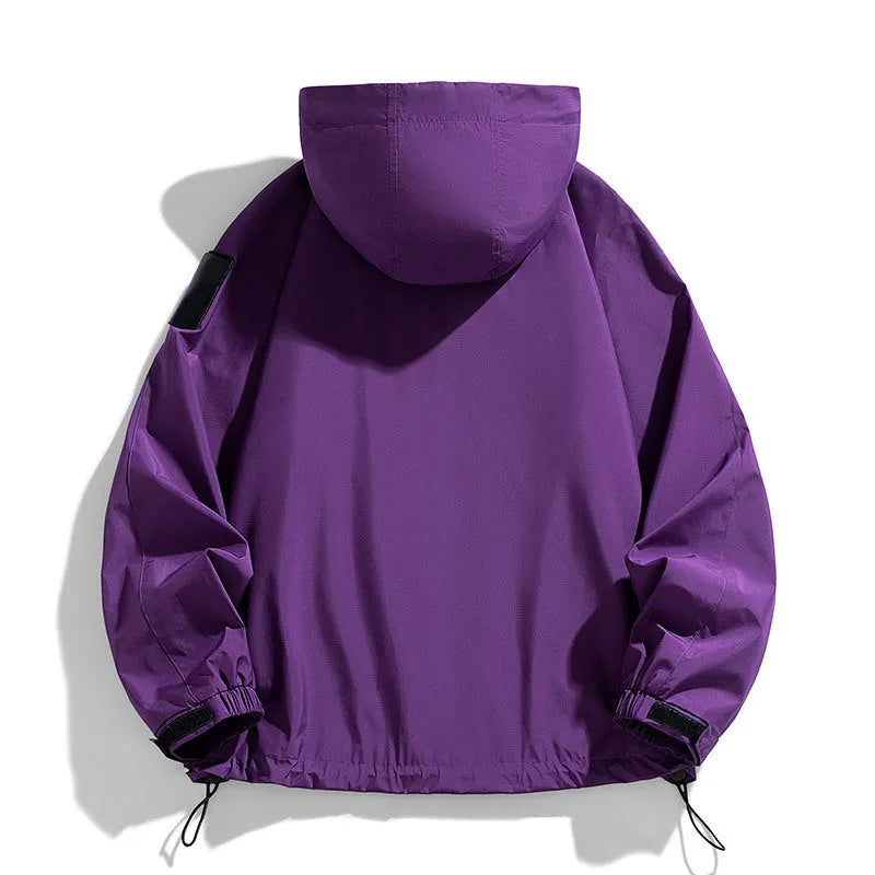 Men's waterproof windproof hooded jacket in black, purple or ginger yellow with sizes from S to 8XL