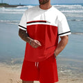 Men's loose-fit short-sleeved T-shirt and shorts leisure set in polyester fabric
