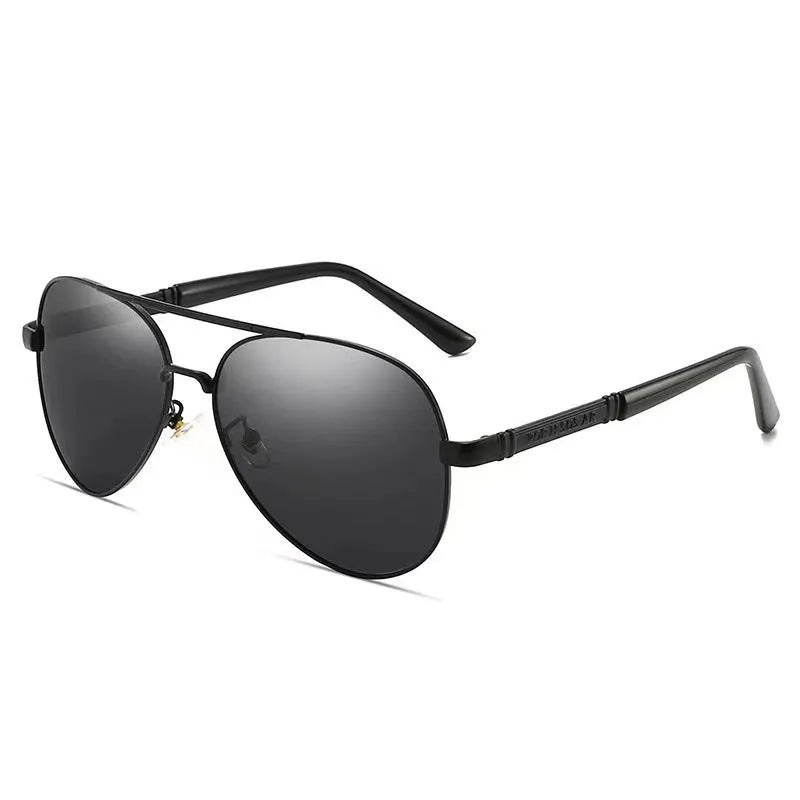 Men's metal frame polarised sunglasses in gold, black and silver colours with grey or colour-changing lenses
