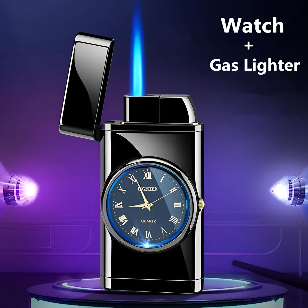 Multifunctional metal watch lighter with LED light in black brushed finish