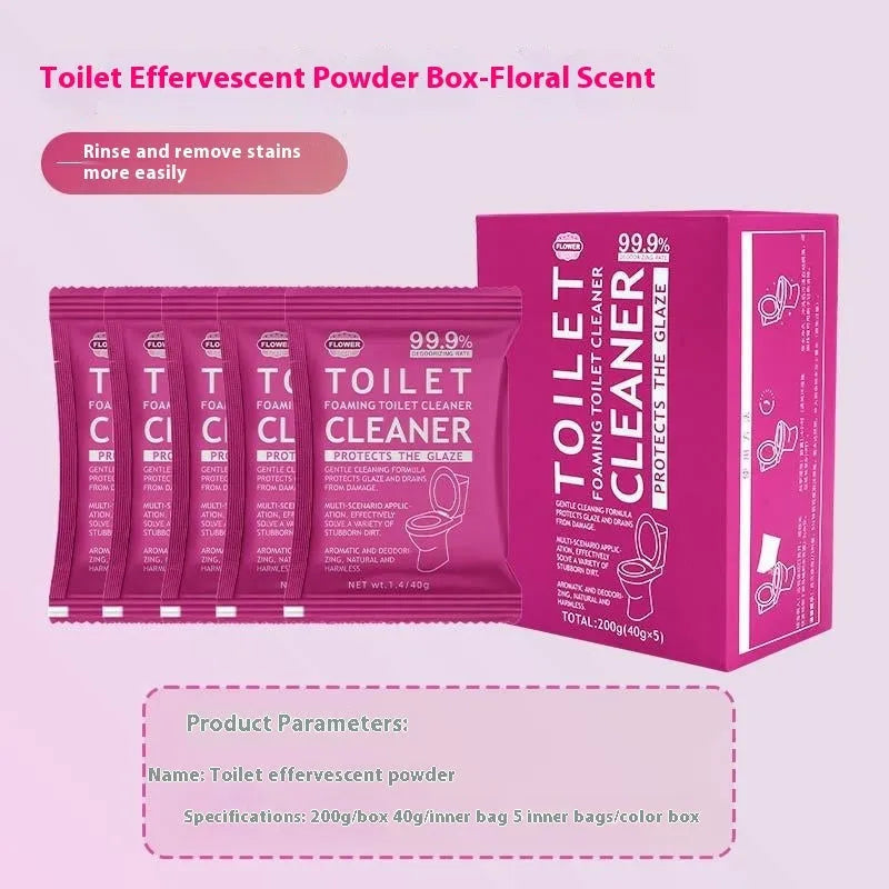 Toilet bubble powder descaling cleaner in blue ocean and pink floral fragrance packages
