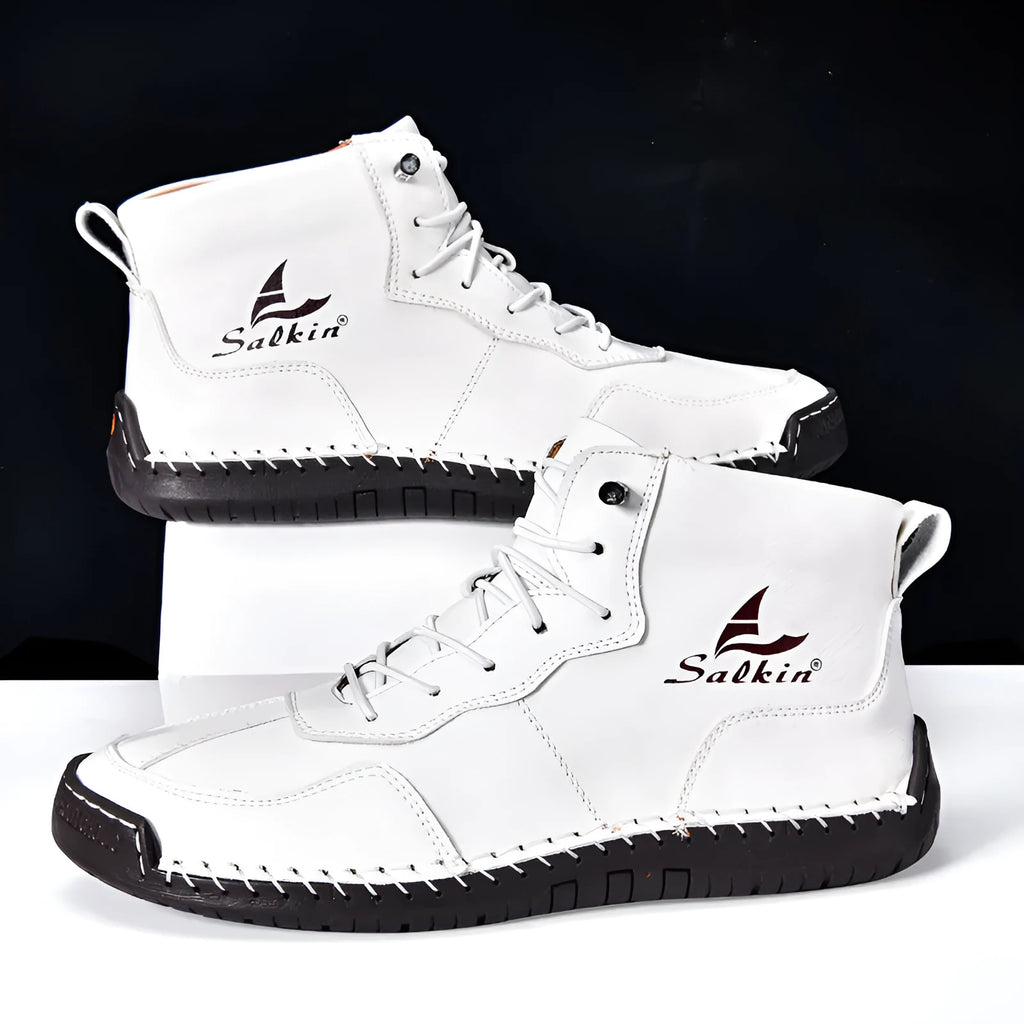 Retro high-top casual boots in beige with elastic band and flat heel