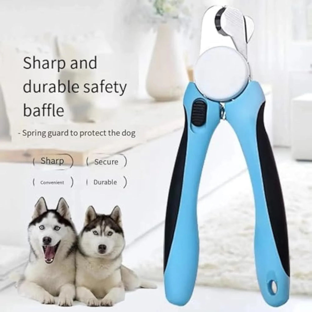Blue heavy duty dog nail clippers with safety guard for large dogs and thick nails.