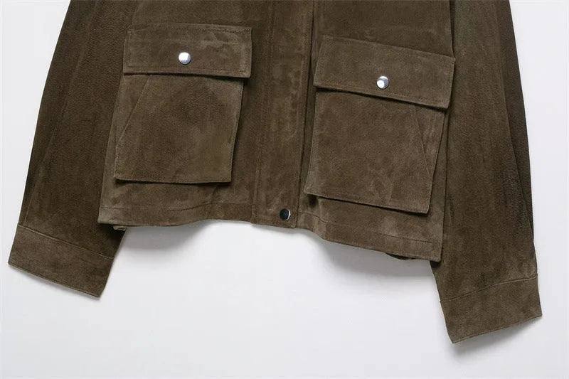 Women's casual PU jacket in regular fit and Japanese Korean style, picture colour.
