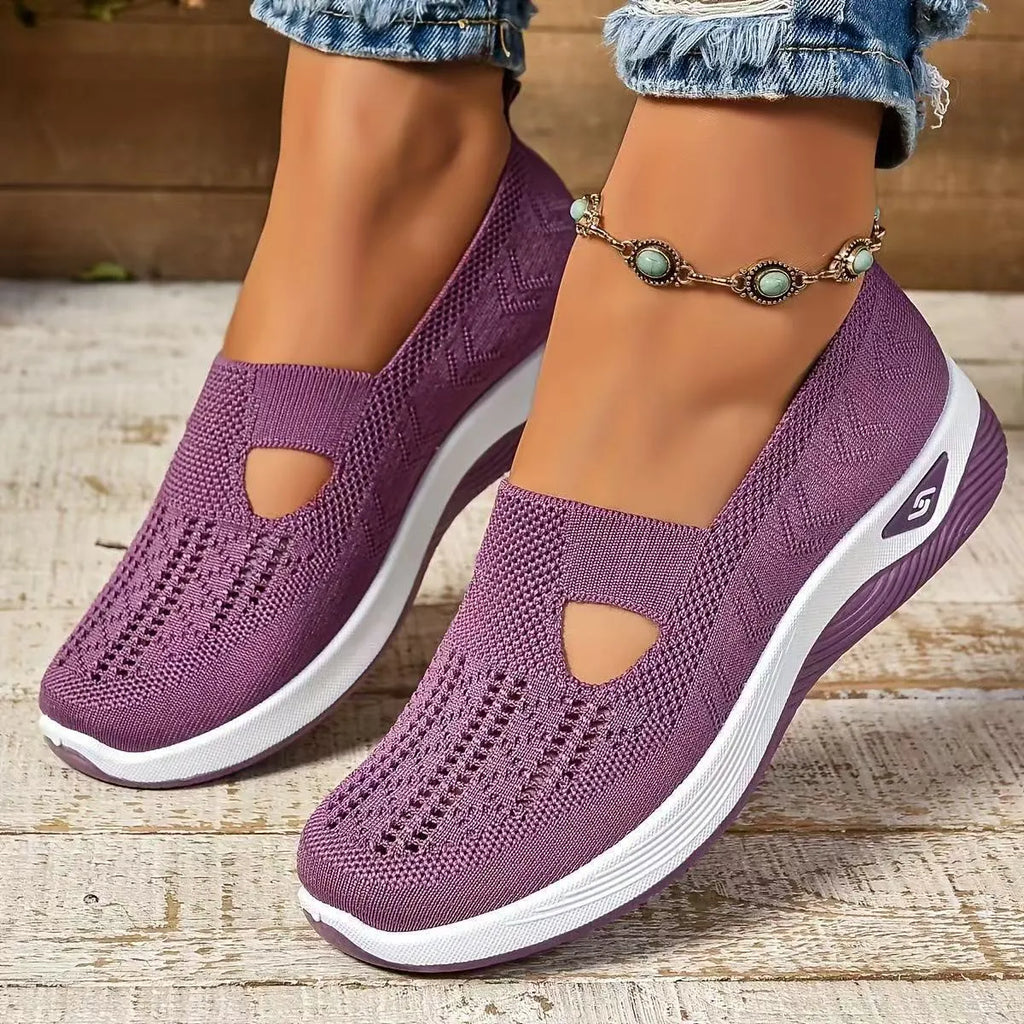 Casual T-strap mesh shoes with soft PVC soles for middle-aged women in multiple colour options