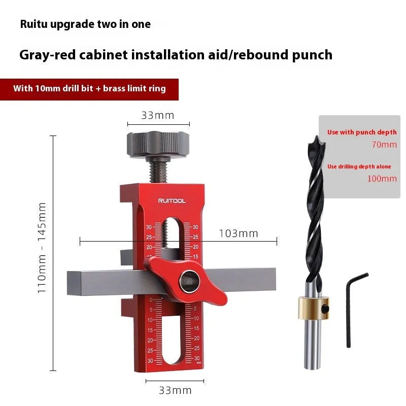 Aluminium alloy cabinet door installation aid tool for woodworking with 10mm drill hole fit.
