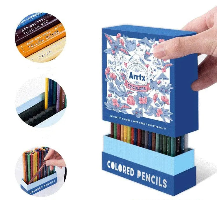 Set of soft core colour pencils in a box, showing basswood penholders, available in 72 or 126 colours.