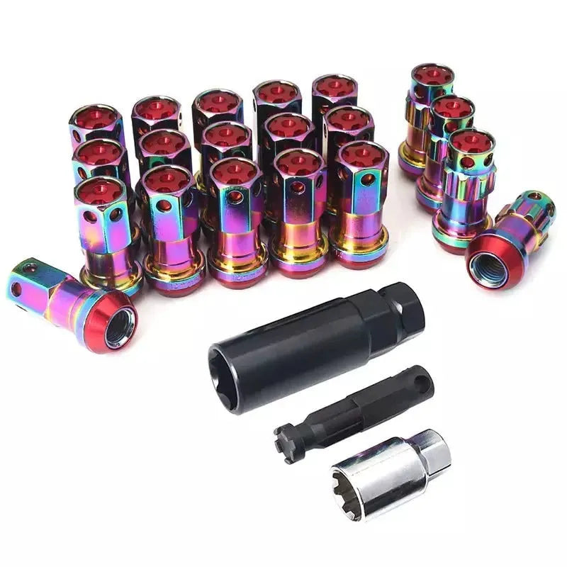 Forged aluminium alloy wheel hub nuts in multiple colours with M12 thread specifications