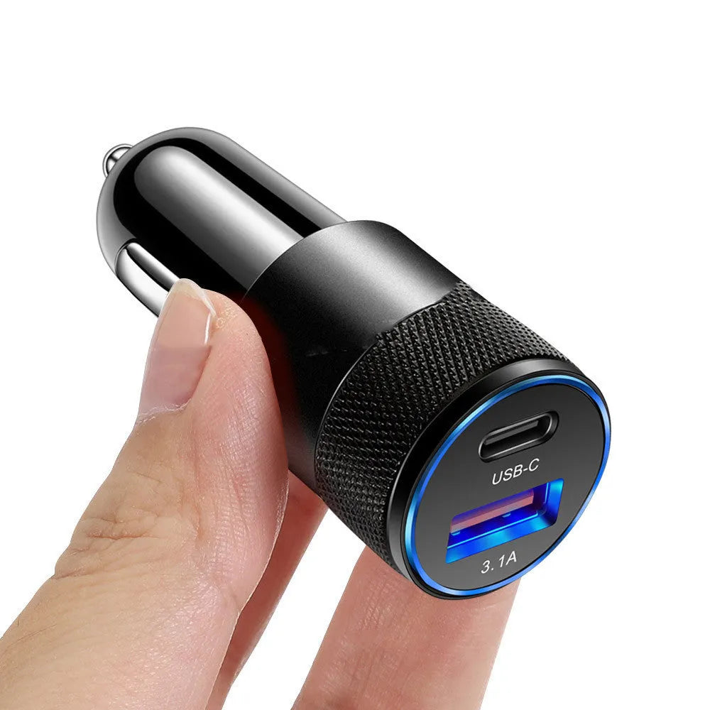 Aluminium alloy dual USB car charger for vehicle cigarette lighter sockets