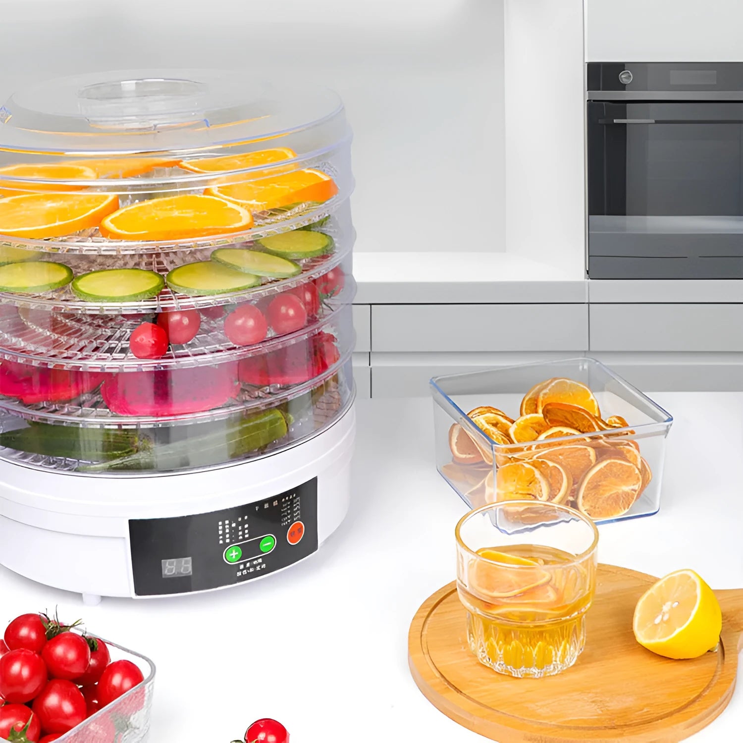 Five-layer household fruit dehydrator food dryer with multiple drying trays and adjustable temperature control