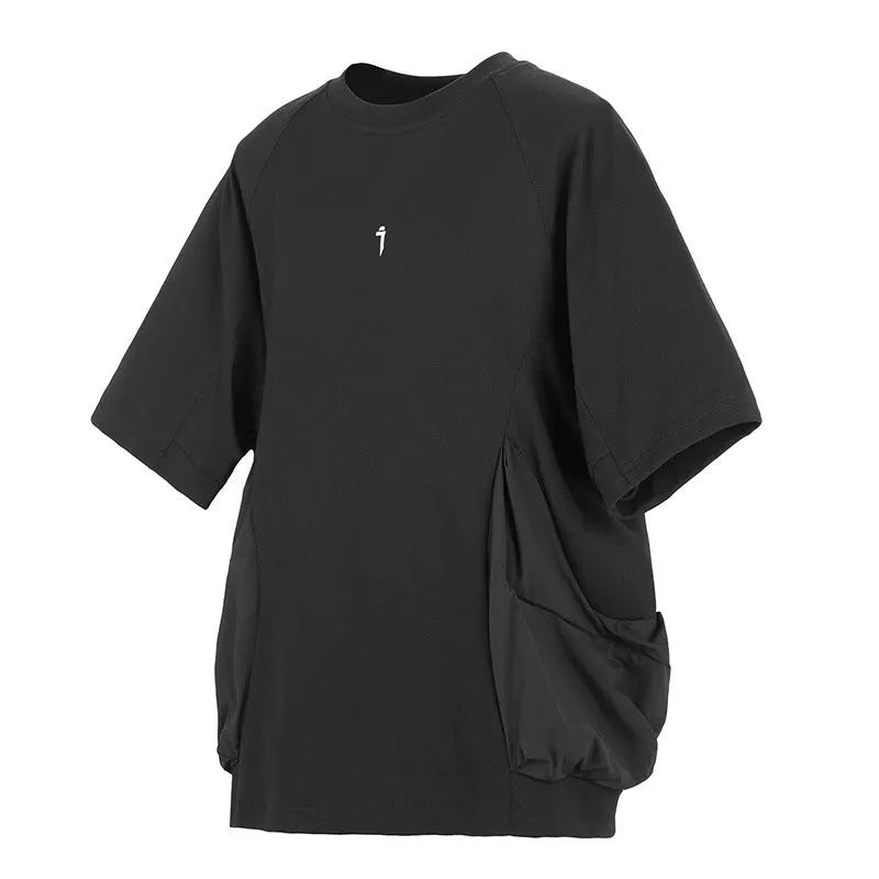 Men's loose casual cotton T-shirt with big pockets in black or grey colour options