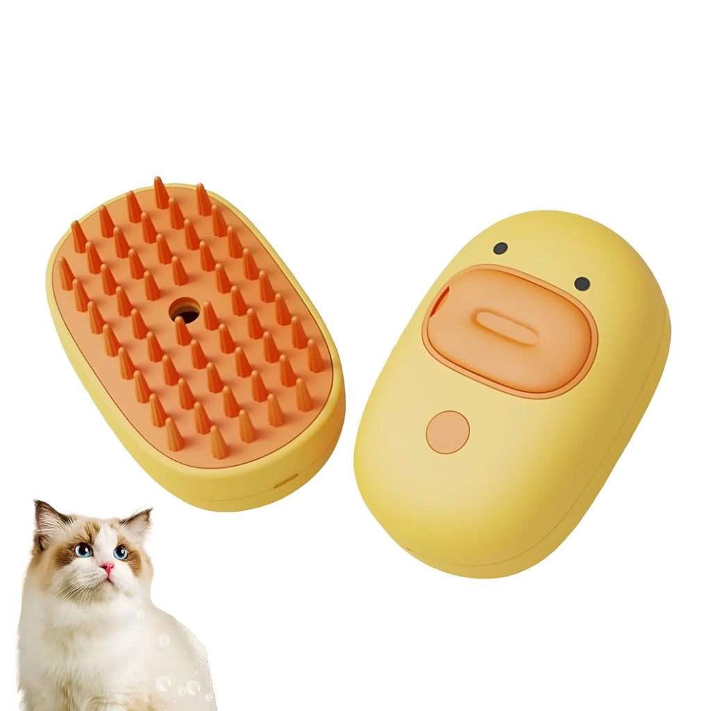 White rechargeable pet steam brush with silicone comb teeth for cat and dog grooming