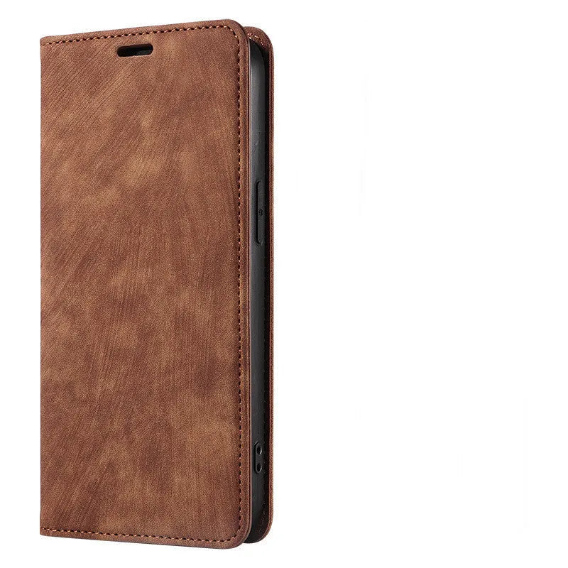 Magnetic flip phone case in solid colour made of TPU and leather for iPhone models