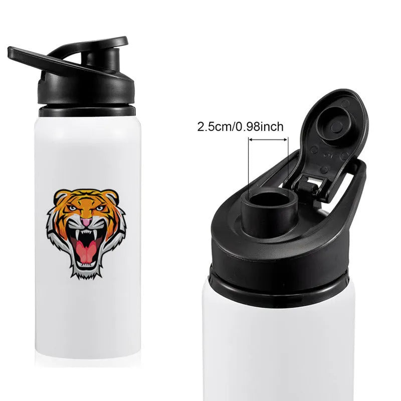 White aluminium sports water bottle with screw cap in 600ml and 750ml sizes for cycling and workouts