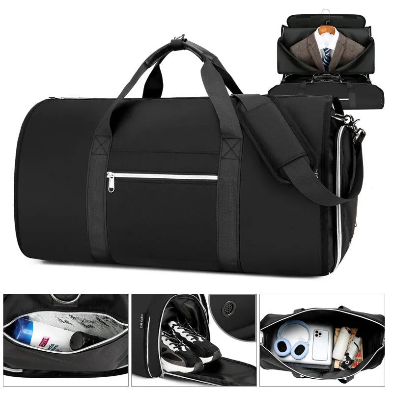 Oxford cloth storage bag with dry wet separation compartments in black, dark blue or grey