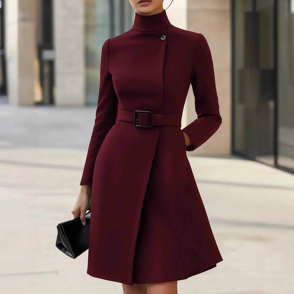 Women's long sleeve Bohemian dress in polyester with high waist and stand collar design