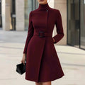 Women's long sleeve Bohemian dress in polyester with high waist and stand collar design