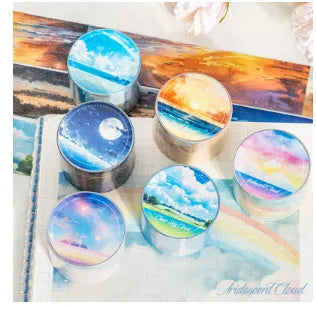 Japanese paper sky theme decorative tape roll with colourful cloud design, 30mm width