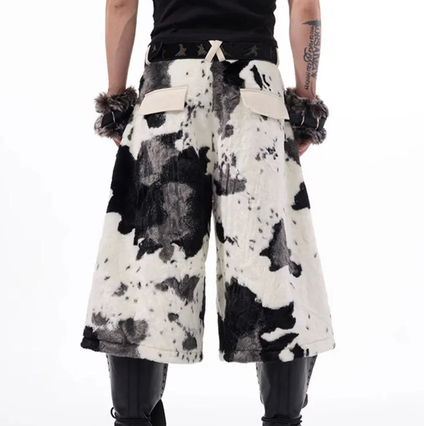Women's cropped trousers in recycled milk fibre with animal print fur and personalised pattern options