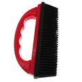 Red pet hair removal brush with ergonomic handle for grooming and massage, 160x85mm dimensions