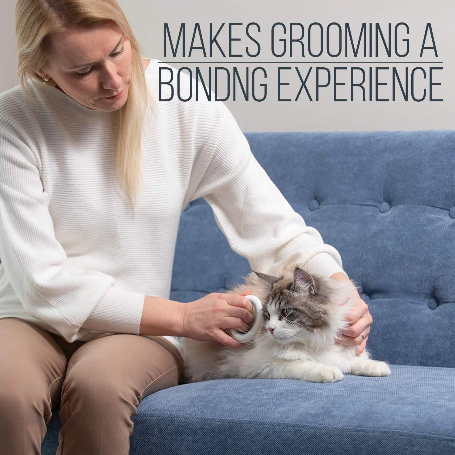 Curved pet grooming comb for cats and dogs with soft teeth and plastic handle