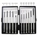 TH-6177 11 piece clock screwdriver set with cross and slotted bits on a grey background