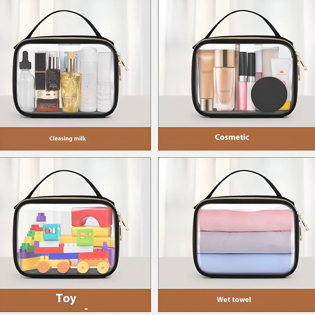 Transparent PVC wash bag with shoulder chain in multiple colour options