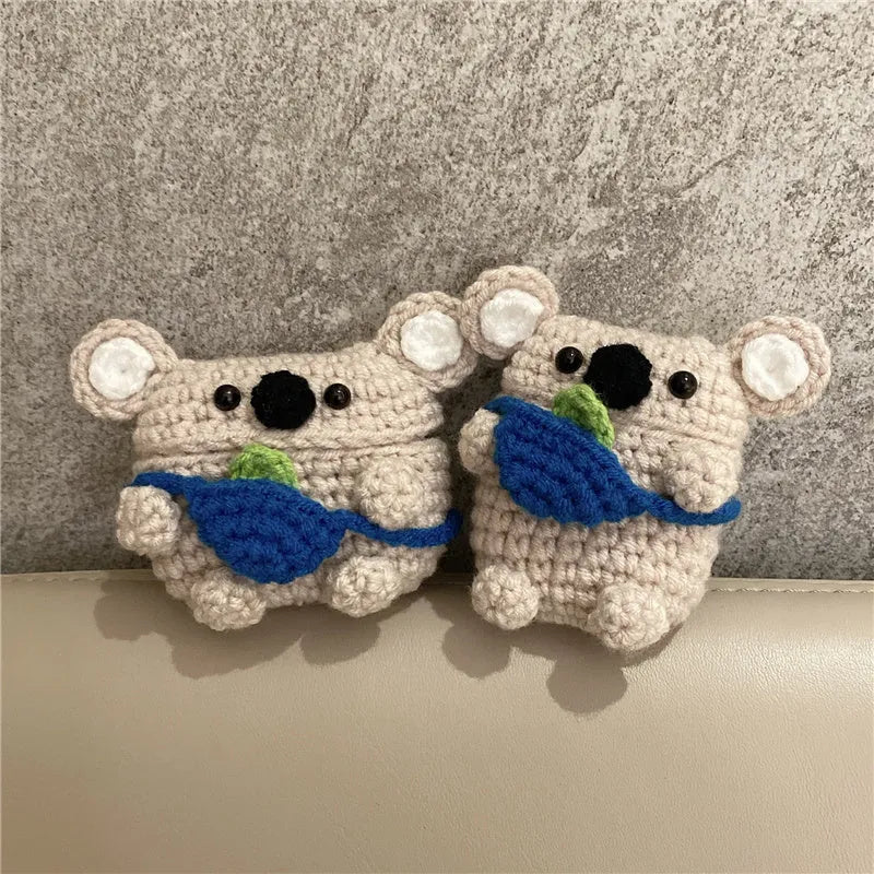 Handmade knitted koala bear backpack cover for Apple Airpod wireless earbud protection