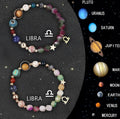 Natural stone beaded zodiac bracelet set with astrology symbol charms and birthstone beads