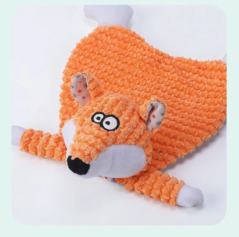 Brown velvet fox elephant pet toy with crinkly paper sound effects inside for cats and dogs