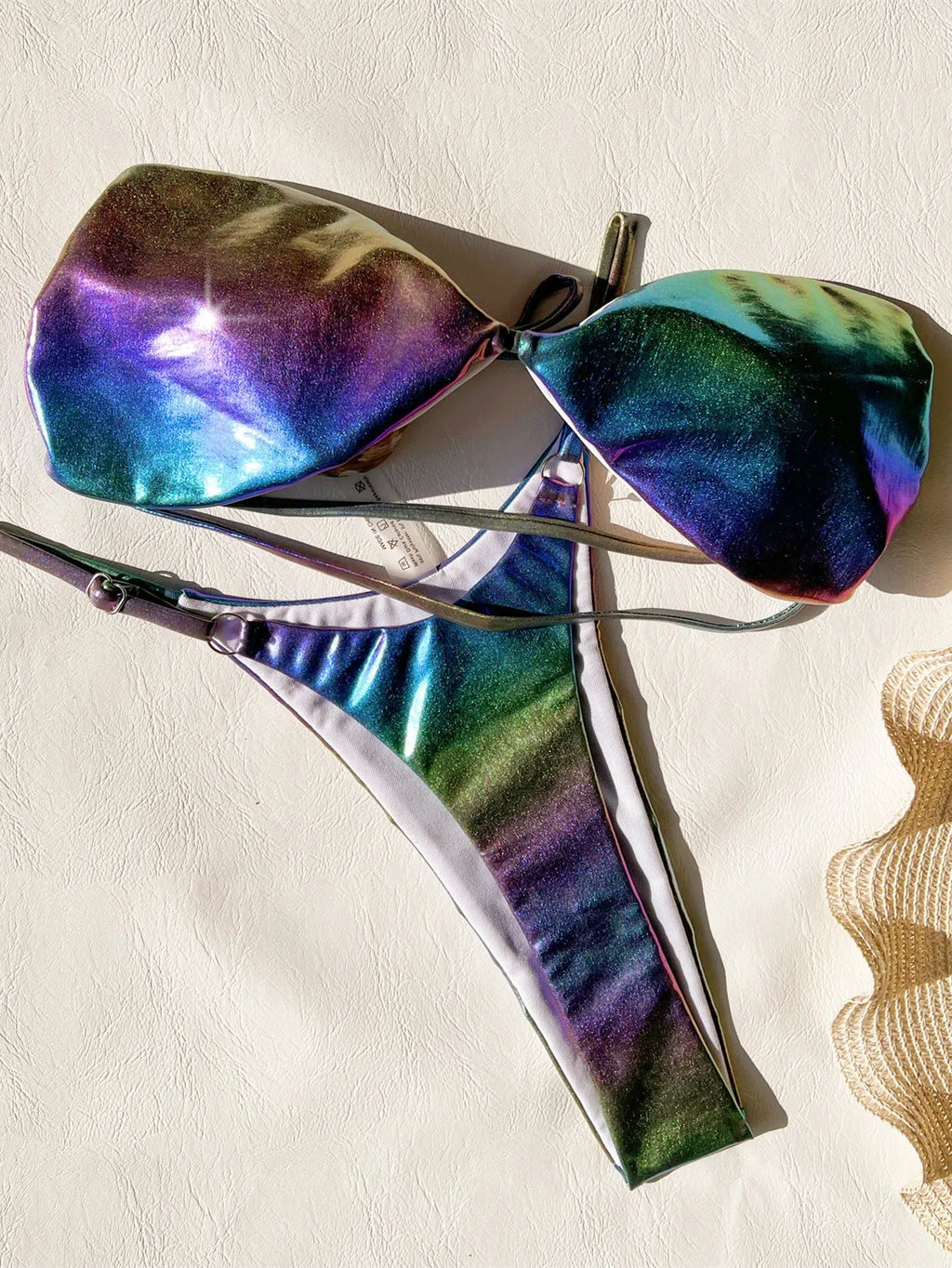 Women's gradient purple polyester bikini swimsuit set for swimming.
