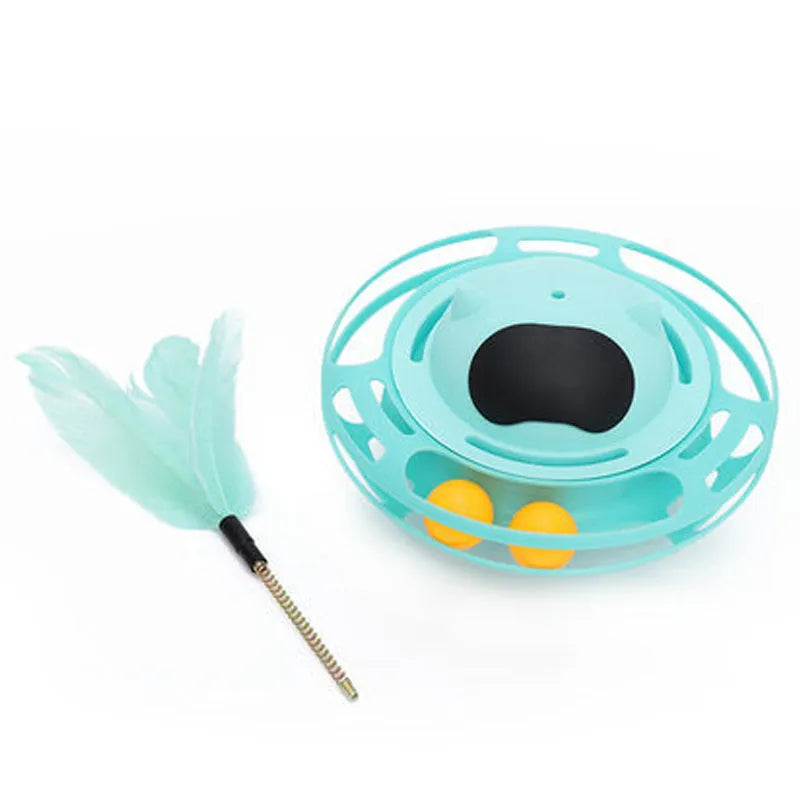 Pink self-hi tumbling cat toy with turntable, measuring 17x10 cm