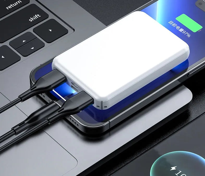 Black universal power bank for electric heating vests showing 97mm length and slim 14mm profile