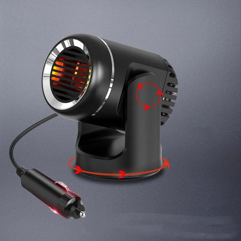 Black and white 12v portable car heater fan with 1.5m cord for windscreen defrosting