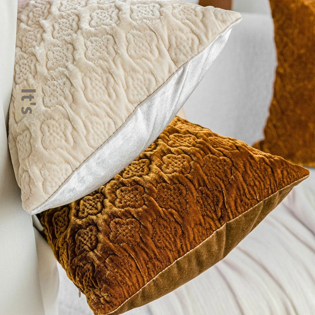 Brown gold antique Chinese style quilted cushion pillow with three-dimensional pattern