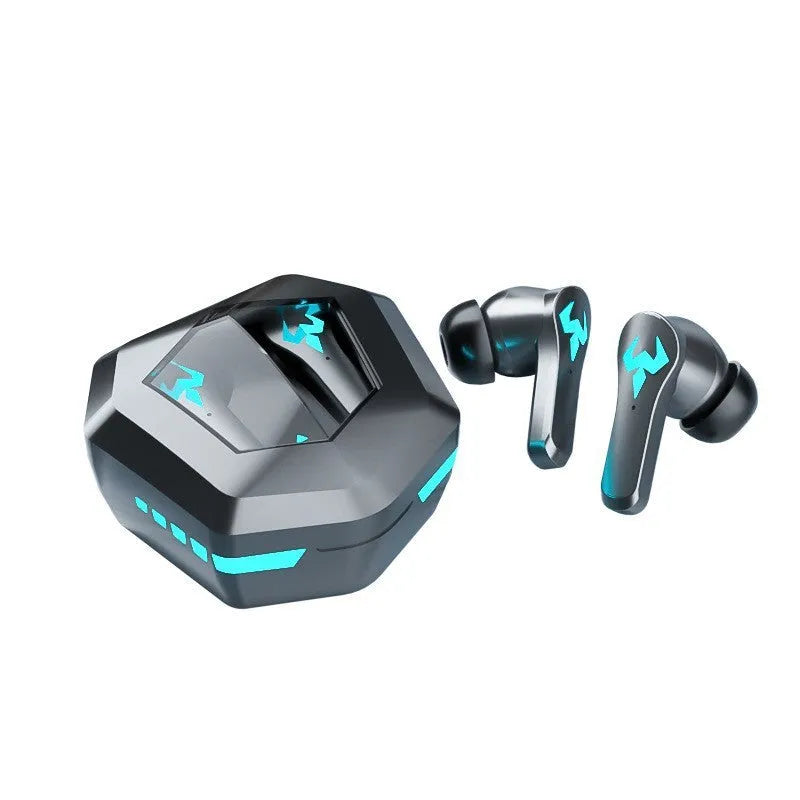 Black wireless sports earphones with in-ear design showing Bluetooth connectivity