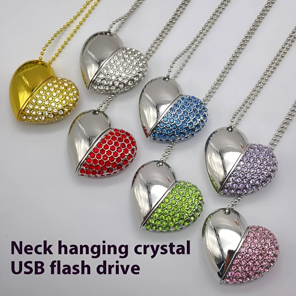Creative brick-inlaid heart-shaped USB flash drive in multiple colours on a white background