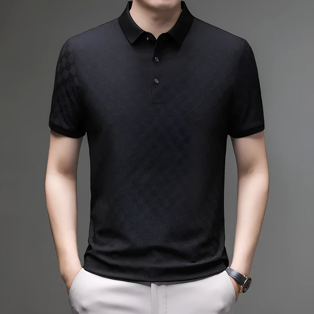Rhombus brand thin short sleeve T-shirt in black with a slit detail on the front.