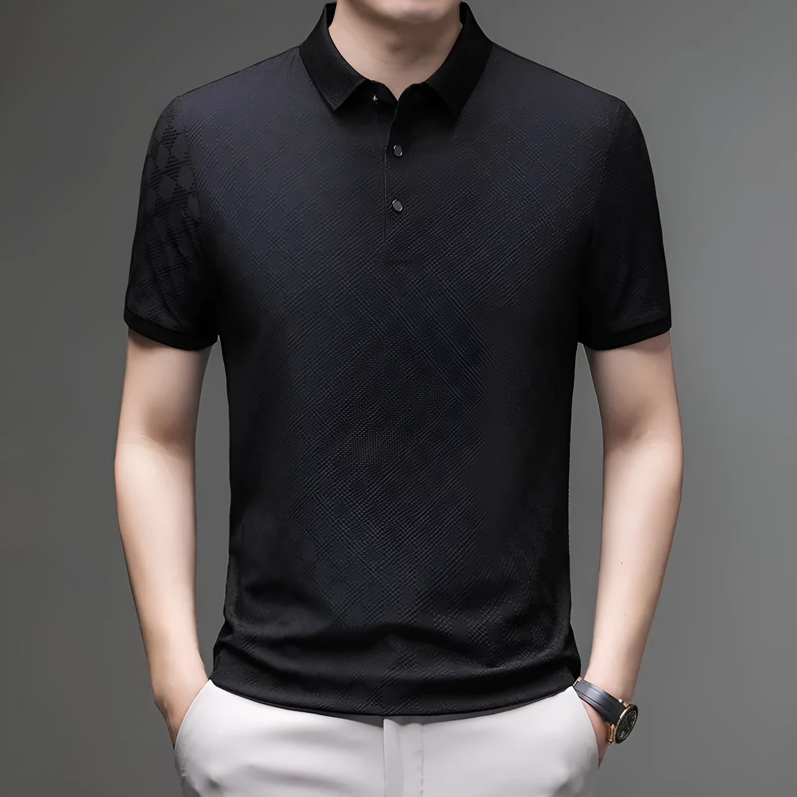 Rhombus brand thin short sleeve T-shirt in black with a slit detail on the front.