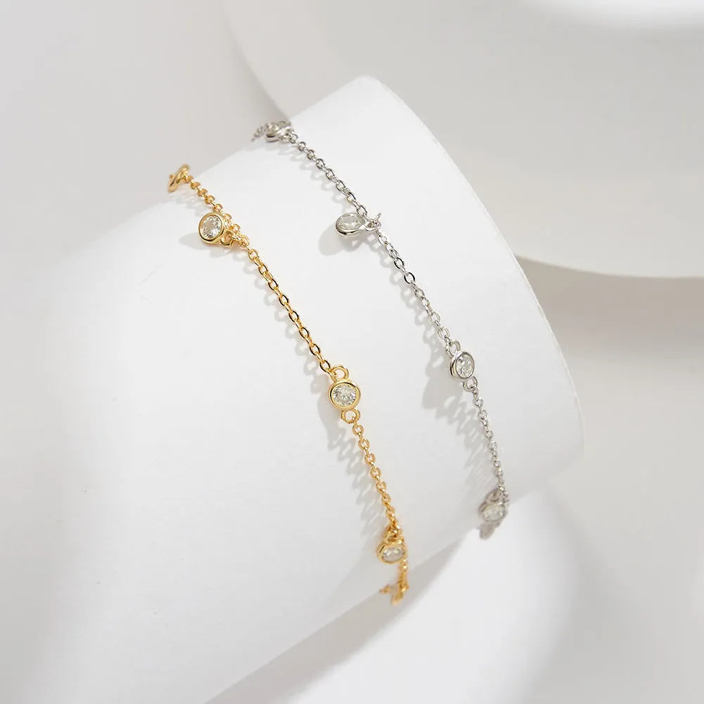 Women's geometric anklet with zirconium pendant in gold and platinum colour options
