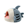 Shark-shaped semi-closed cat and dog kennel in rabbit hair fabric with beige stripe and PP cotton fill